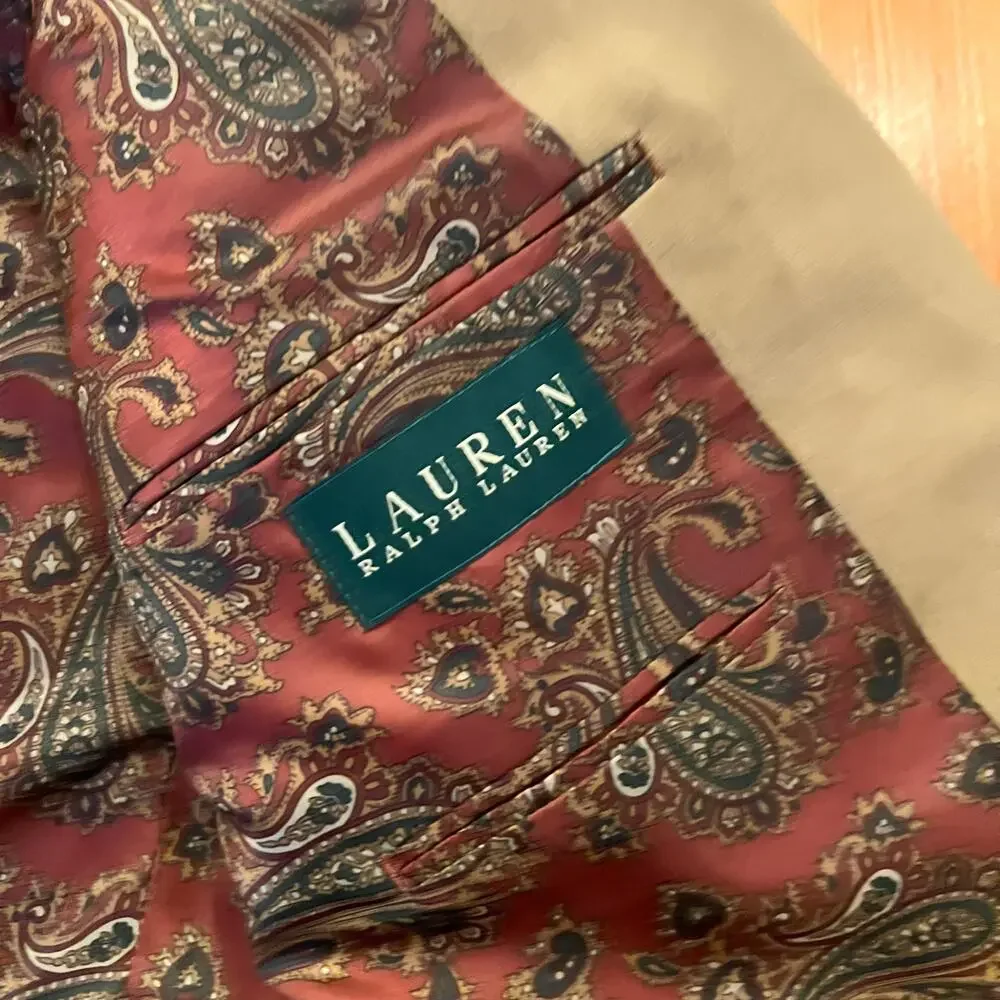 Lauren Ralph Lauren Faux Suede Sports Coat Blazer Mens 44R Tan Single Breasted